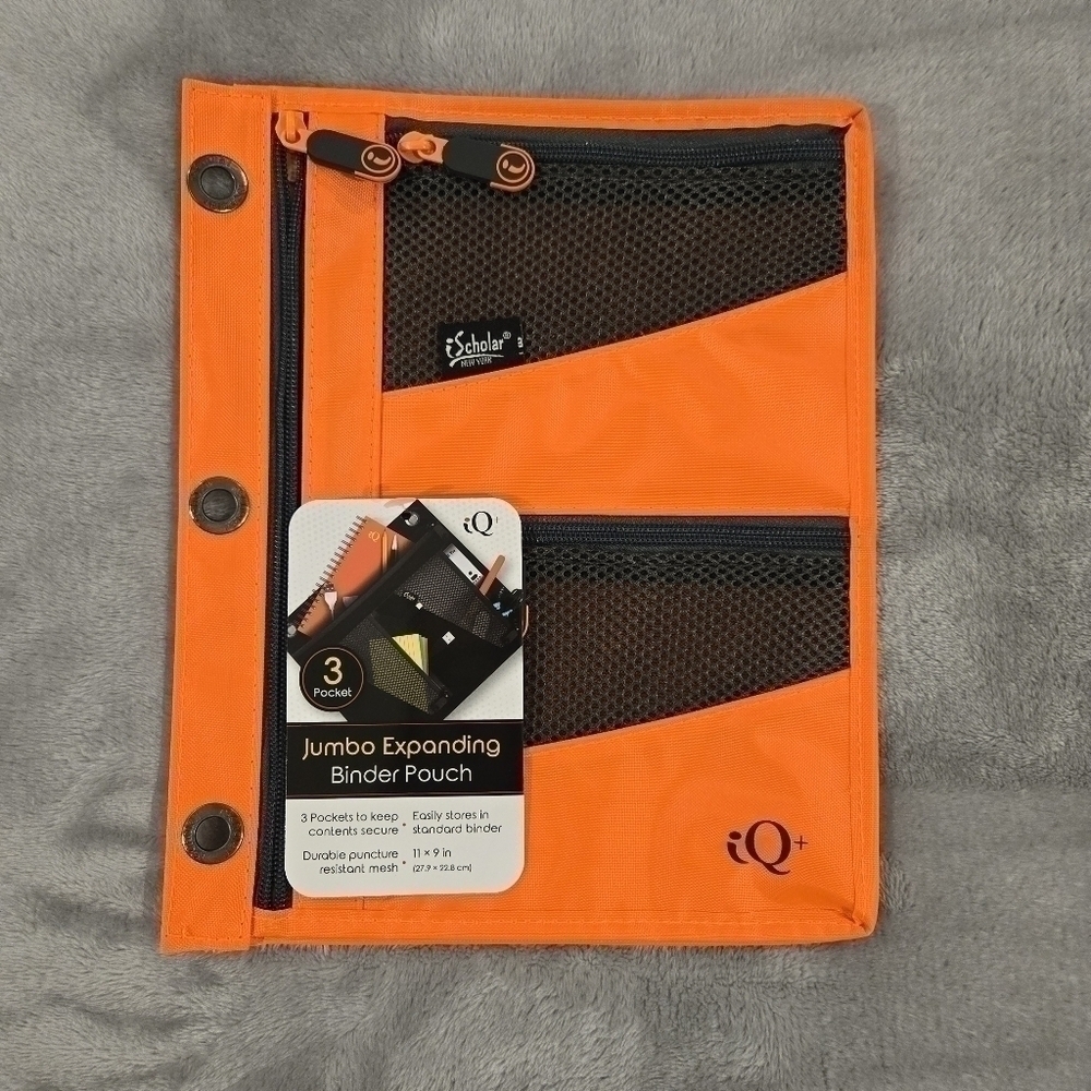 iScholar Jumbo Expandable Pencil Pouch, 3 Pockets, Orange